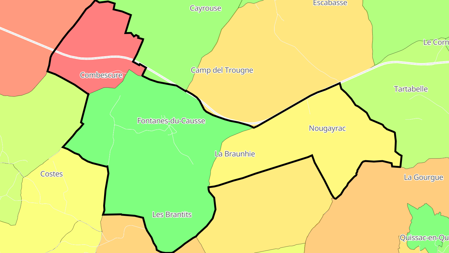 Carte des prix de l'immobilier Fontanes-du-Causse