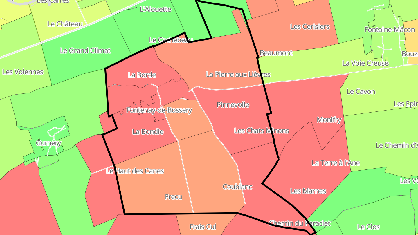Carte des prix de l'immobilier Fontenay-de-Bossery