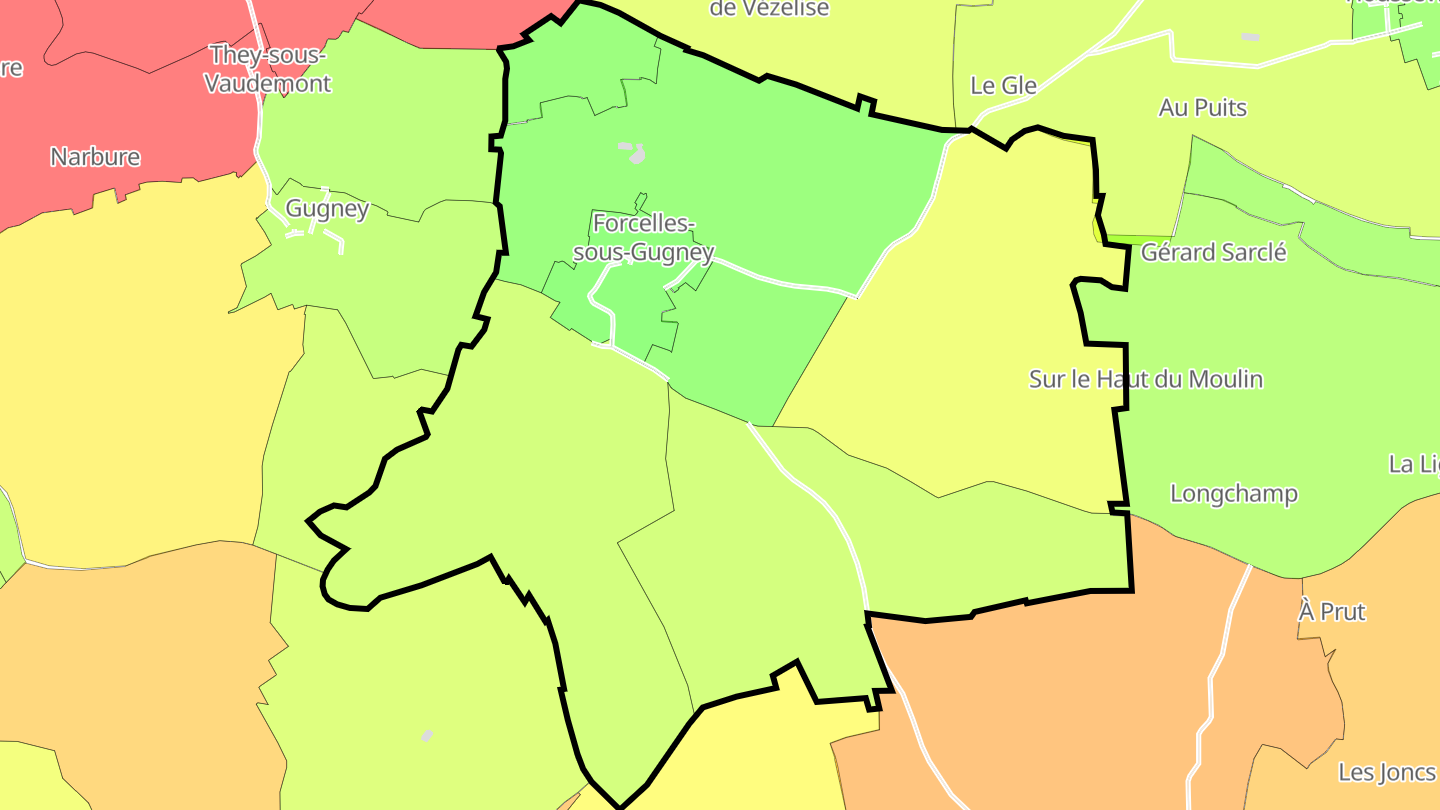 Carte des prix de l'immobilier Forcelles-sous-Gugney