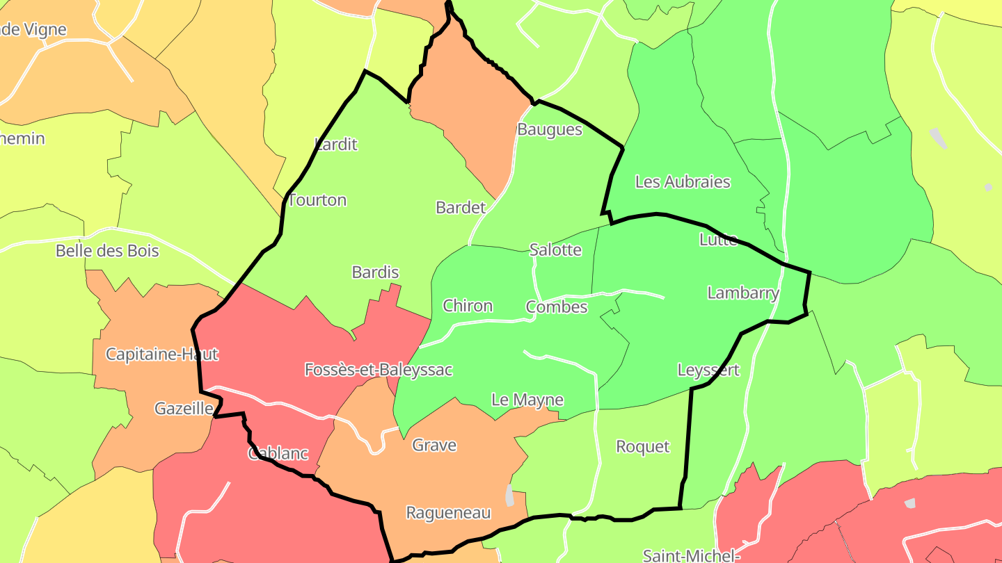 Carte des prix de l'immobilier Fossès-et-Baleyssac