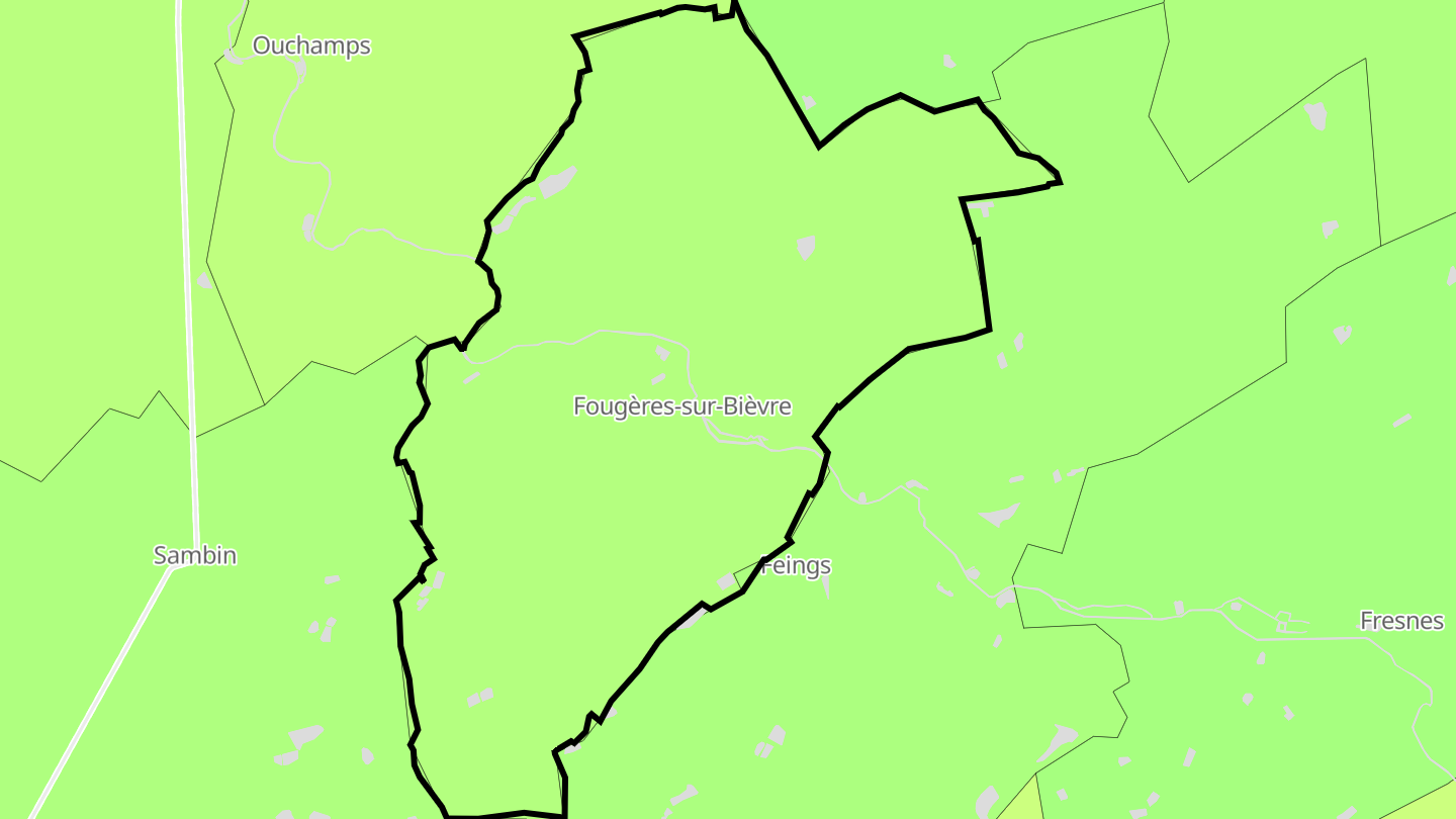 Carte des prix de l'immobilier Fougères-sur-Bièvre