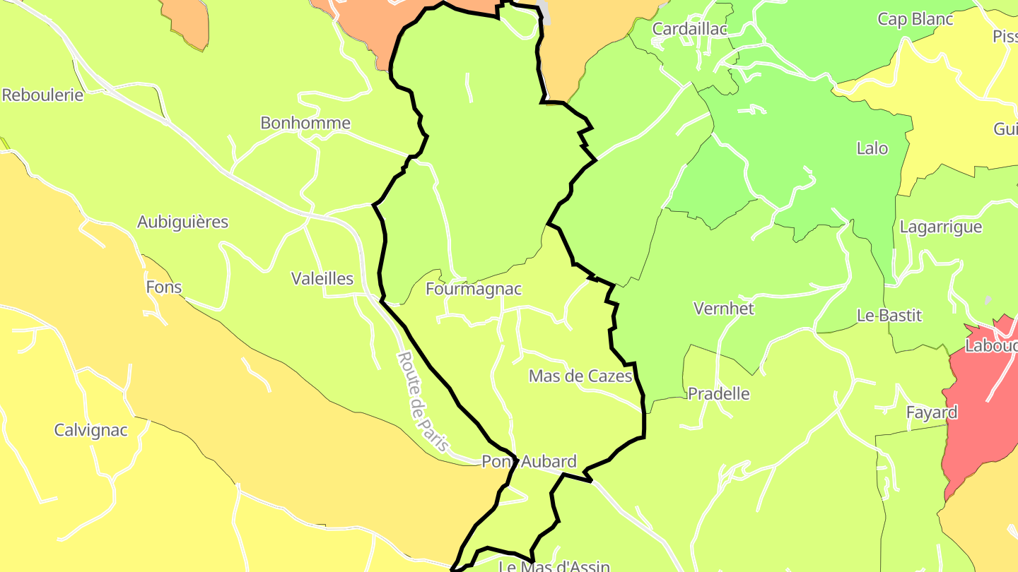 Carte des prix de l'immobilier Fourmagnac