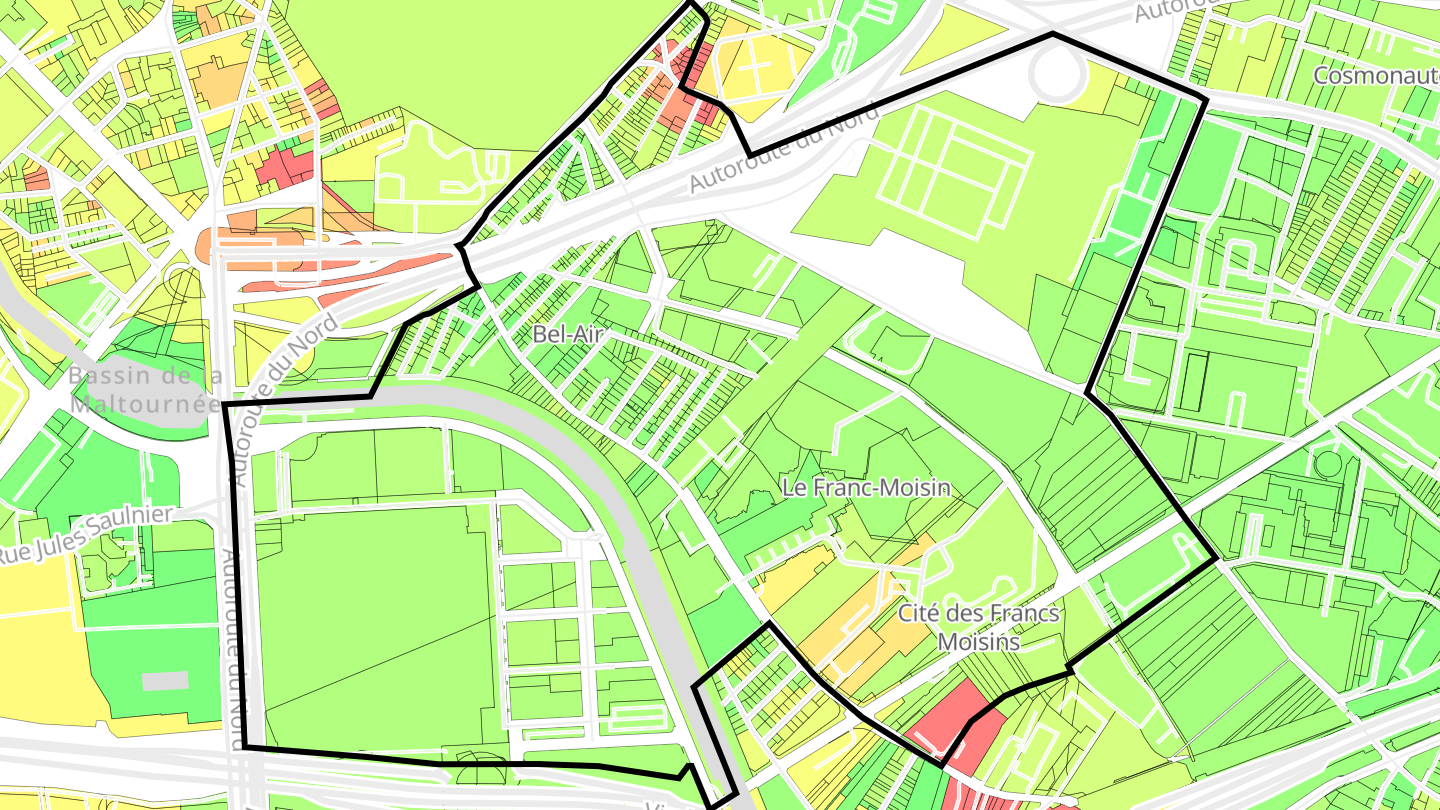 Carte des prix de l'immobilier Franc-Moisin - Bel-Air - Stade de France