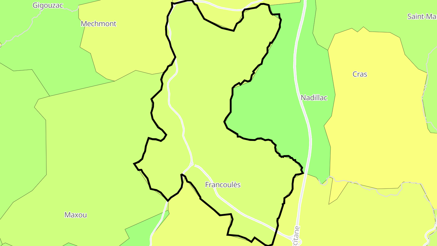 Carte des prix de l'immobilier Francoulès