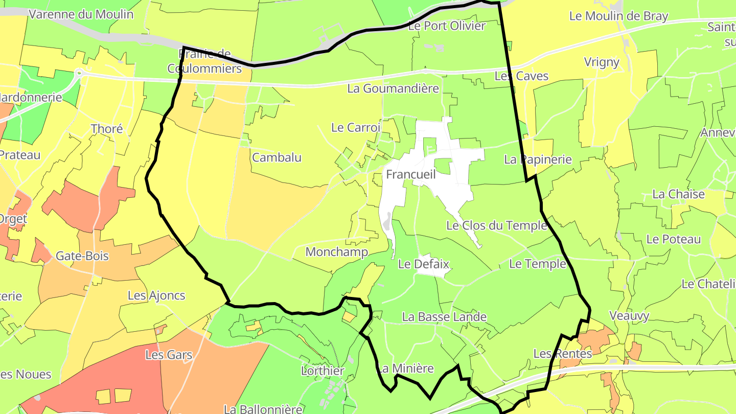 Carte des prix de l'immobilier Francueil