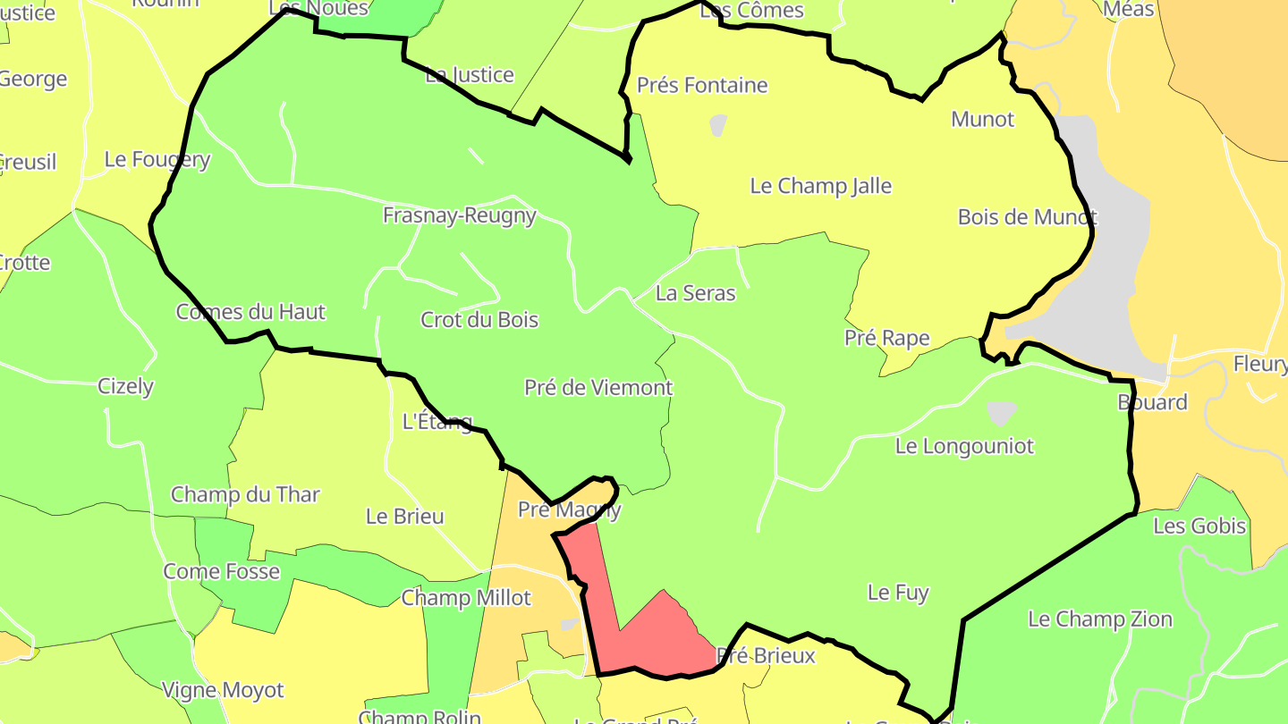 Carte des prix de l'immobilier Frasnay-Reugny