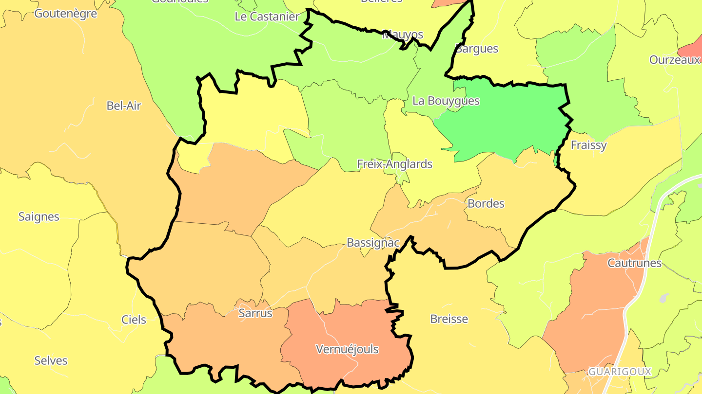Carte des prix de l'immobilier Freix-Anglards