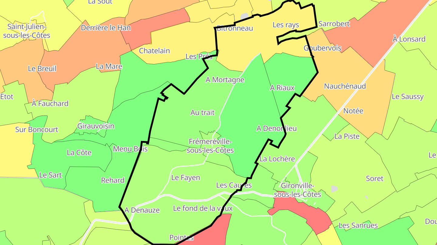 Carte des prix de l'immobilier Frémeréville-sous-les-Côtes