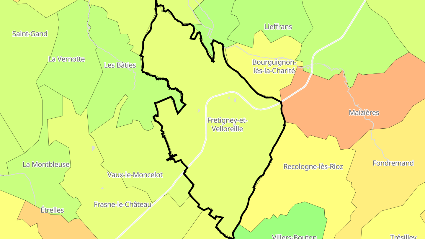 Carte des prix de l'immobilier Fretigney-et-Velloreille