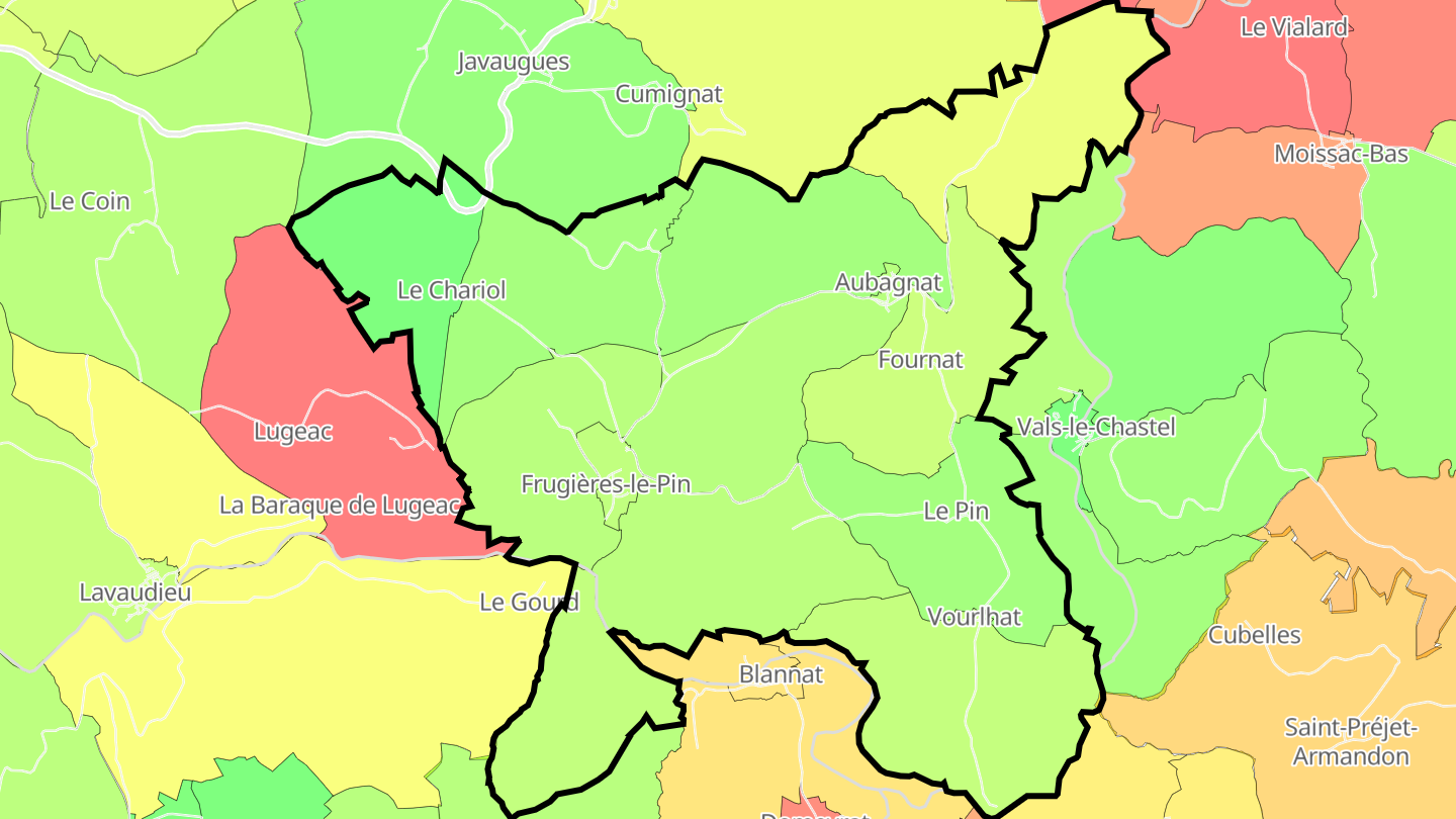 Carte des prix de l'immobilier Frugières-le-Pin