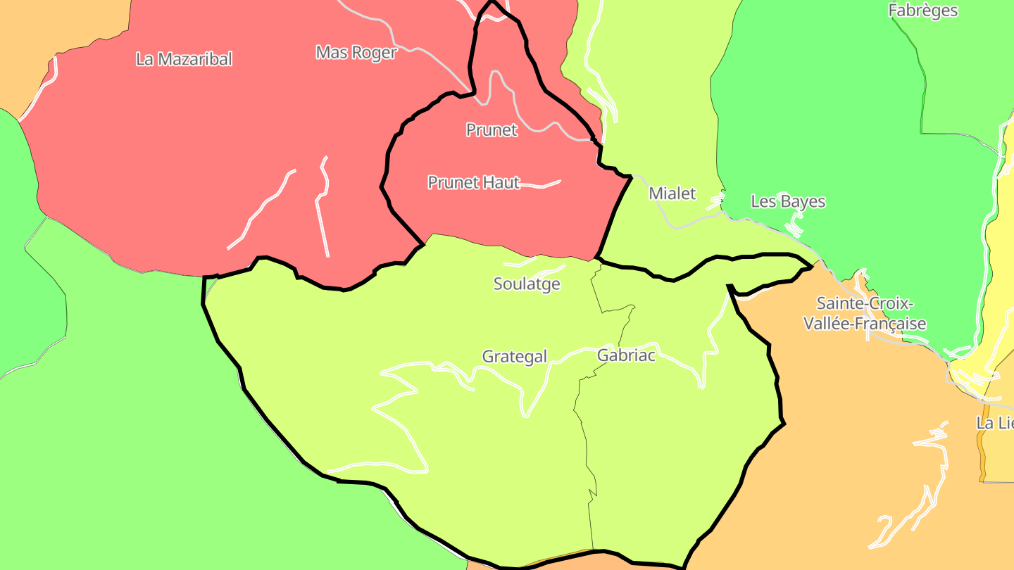 Carte des prix de l'immobilier Gabriac