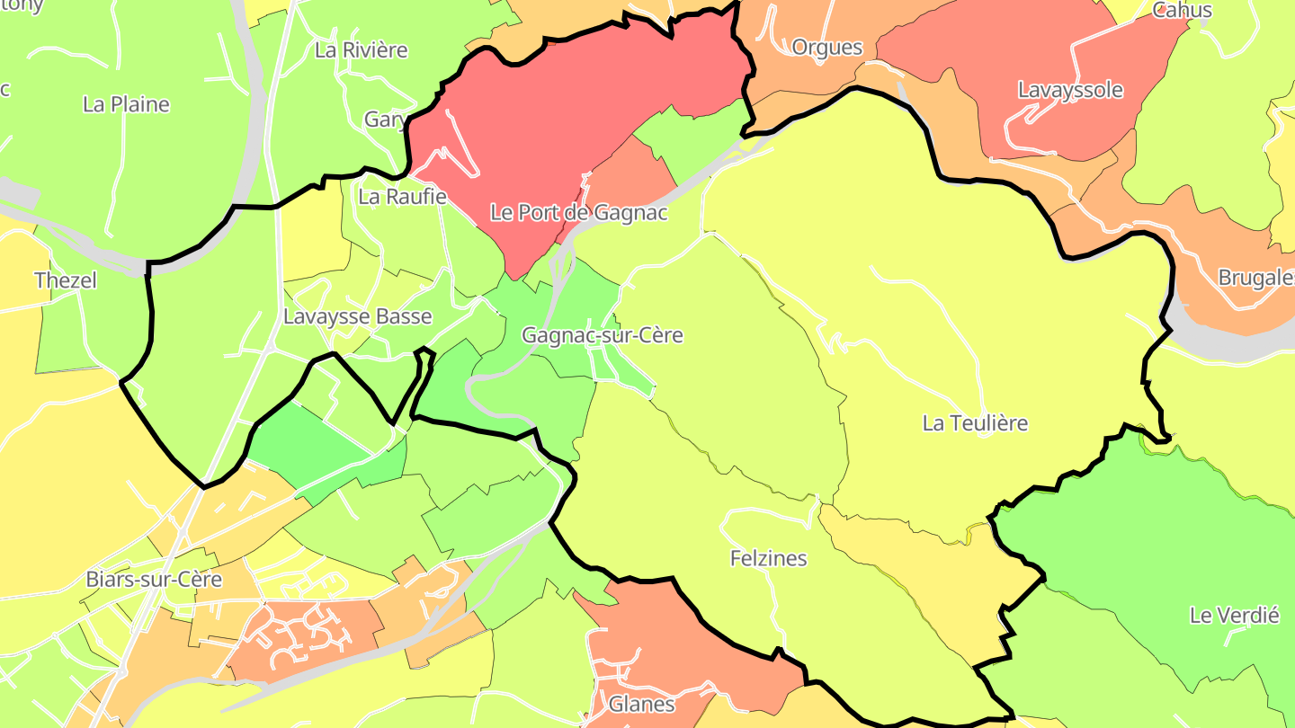 Carte des prix de l'immobilier Gagnac-sur-Cère