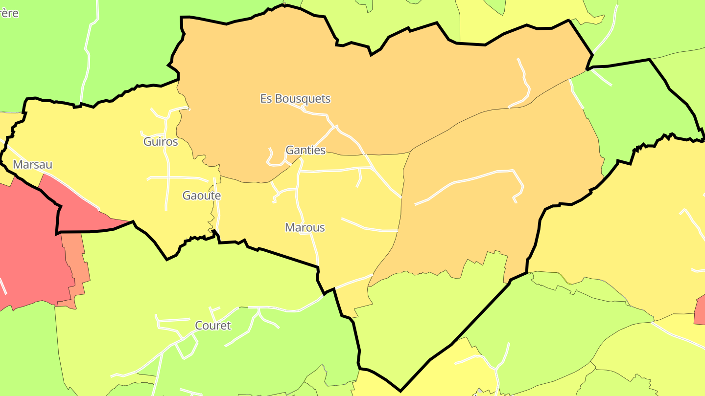 Carte des prix de l'immobilier Ganties