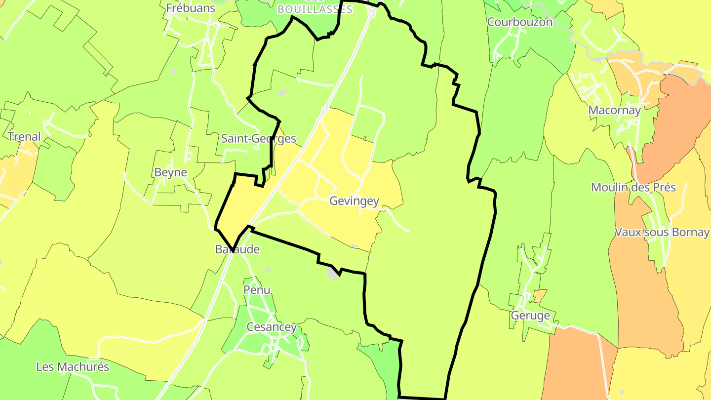 Carte des prix de l'immobilier Gevingey