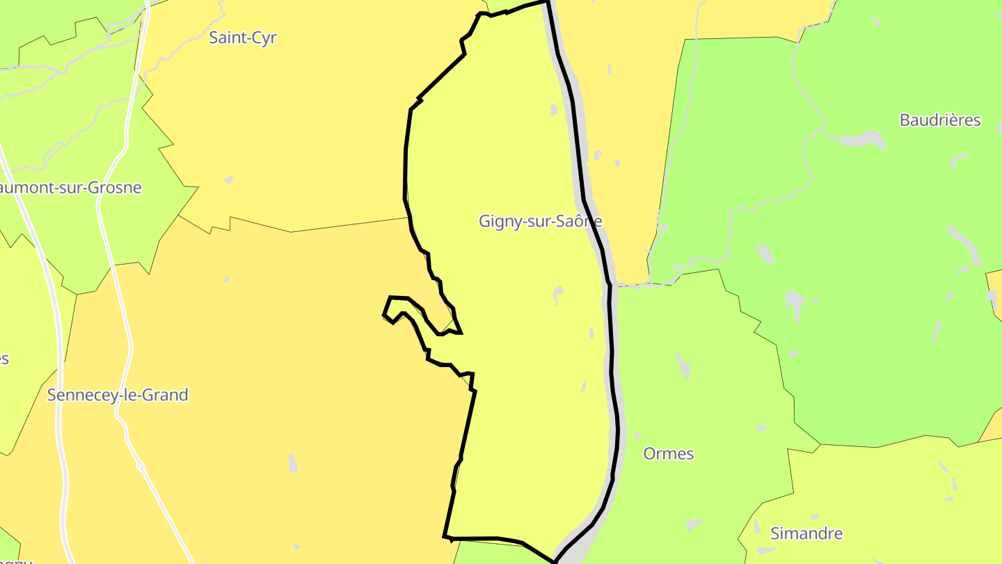 Carte des prix de l'immobilier Gigny-sur-Saône