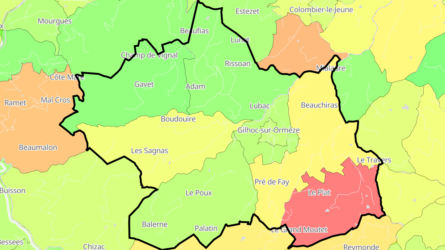 Carte des prix de l'immobilier Gilhoc-sur-Ormèze