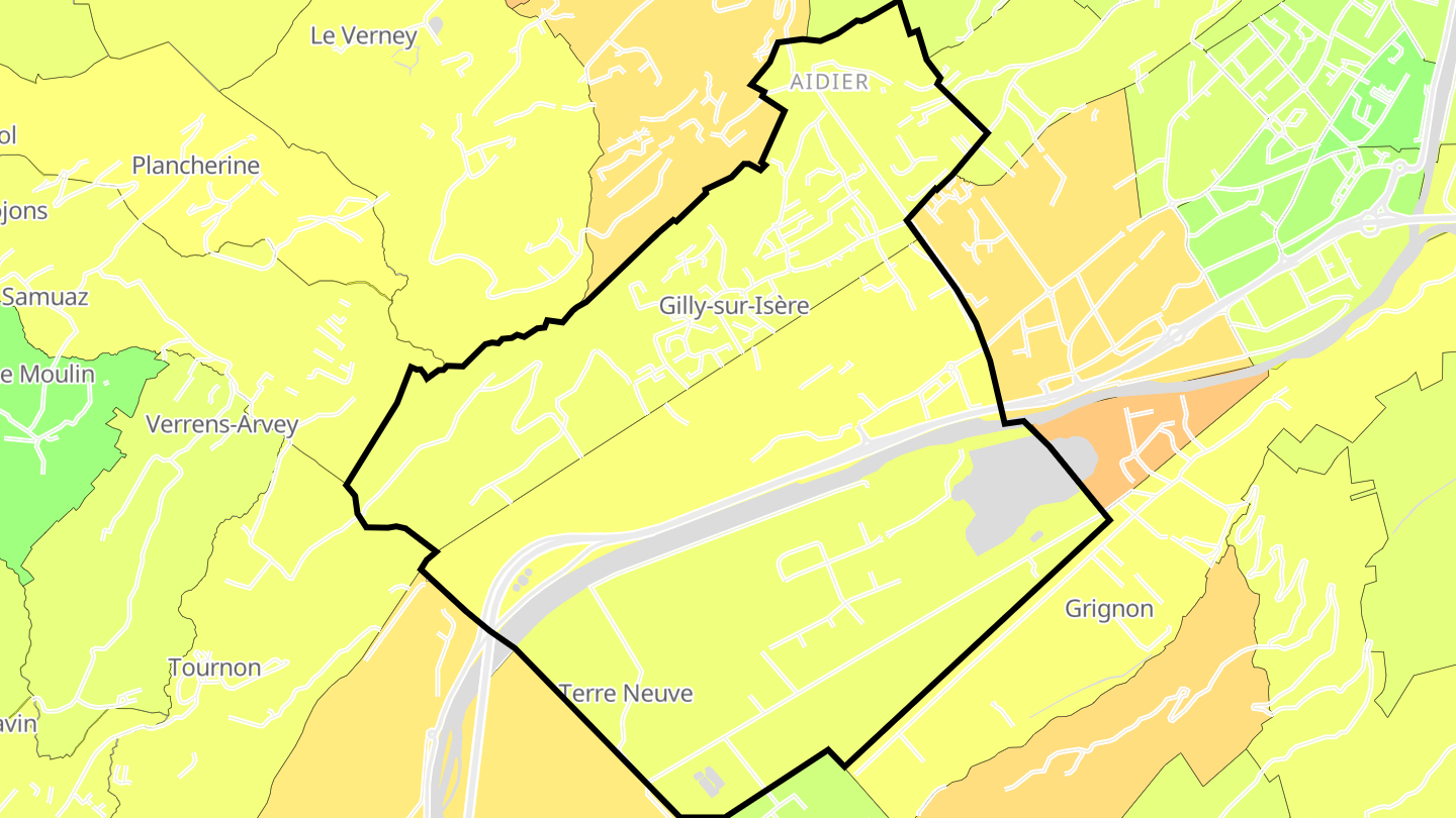 Carte des prix de l'immobilier Gilly-sur-Isère