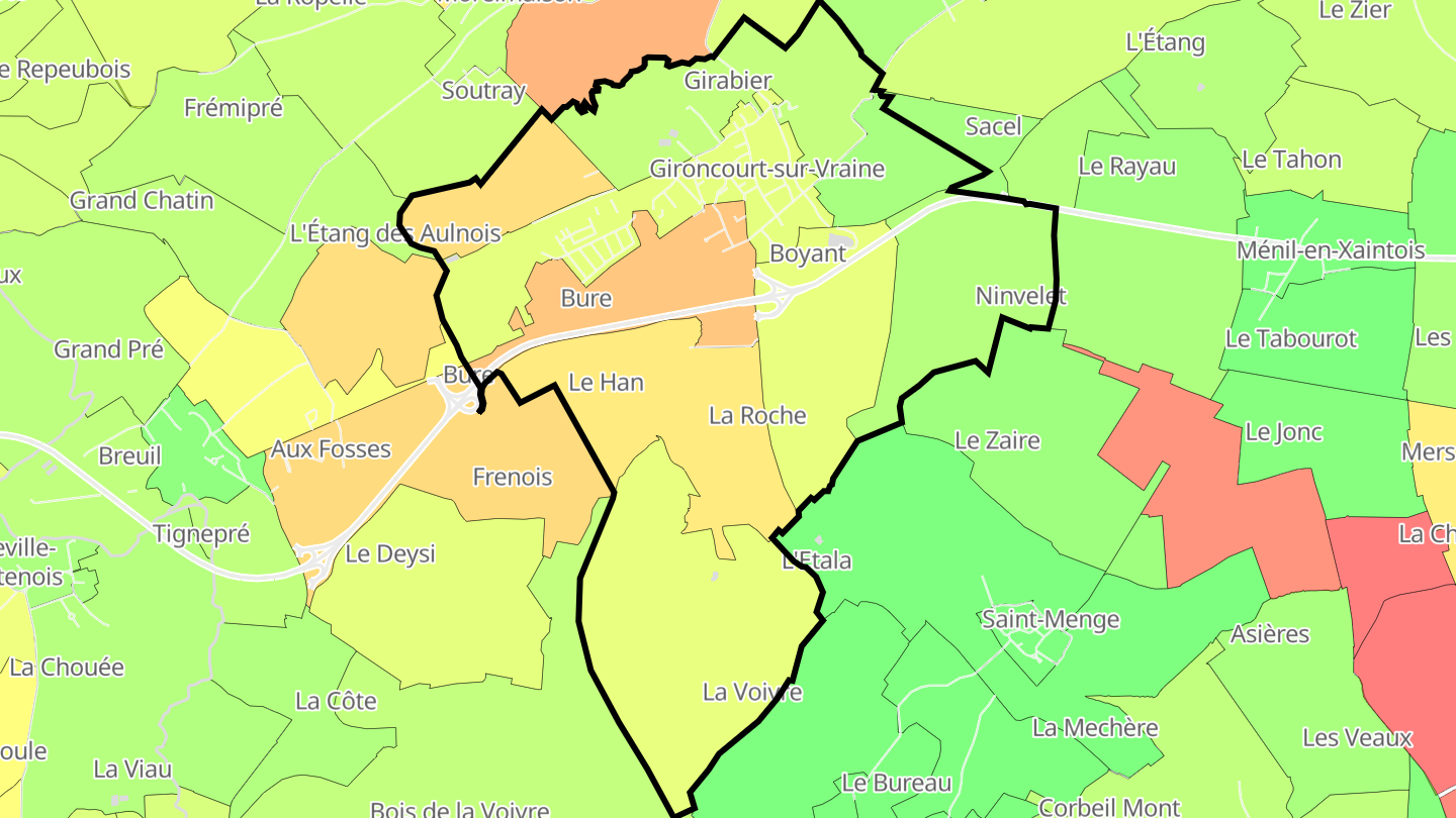 Carte des prix de l'immobilier Gironcourt-sur-Vraine