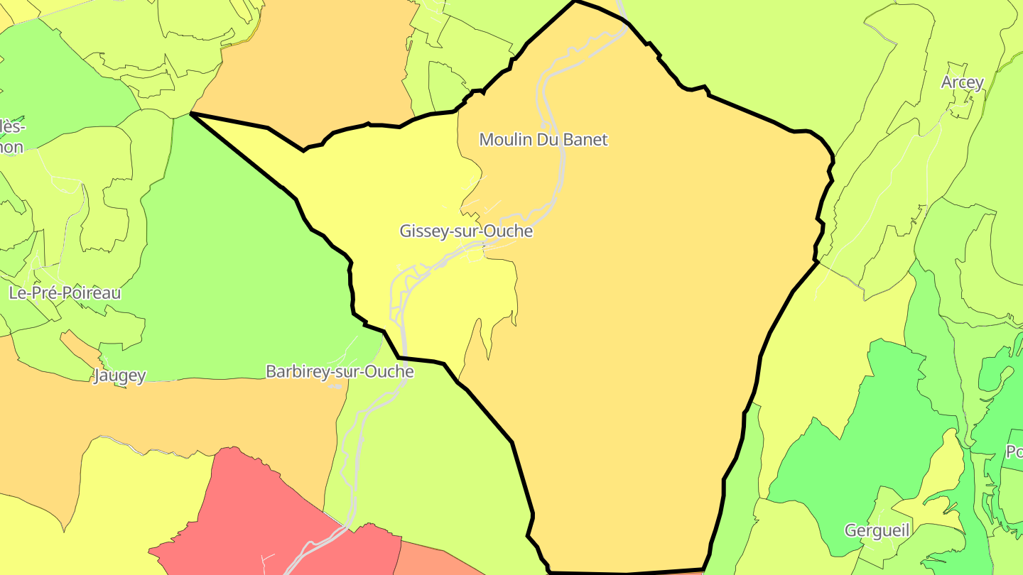 Carte des prix de l'immobilier Gissey-sur-Ouche