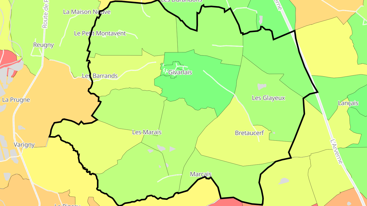 Carte des prix de l'immobilier Givarlais