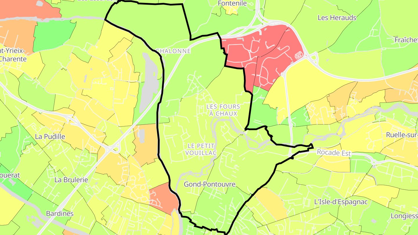 Carte des prix de l'immobilier Gond-Pontouvre