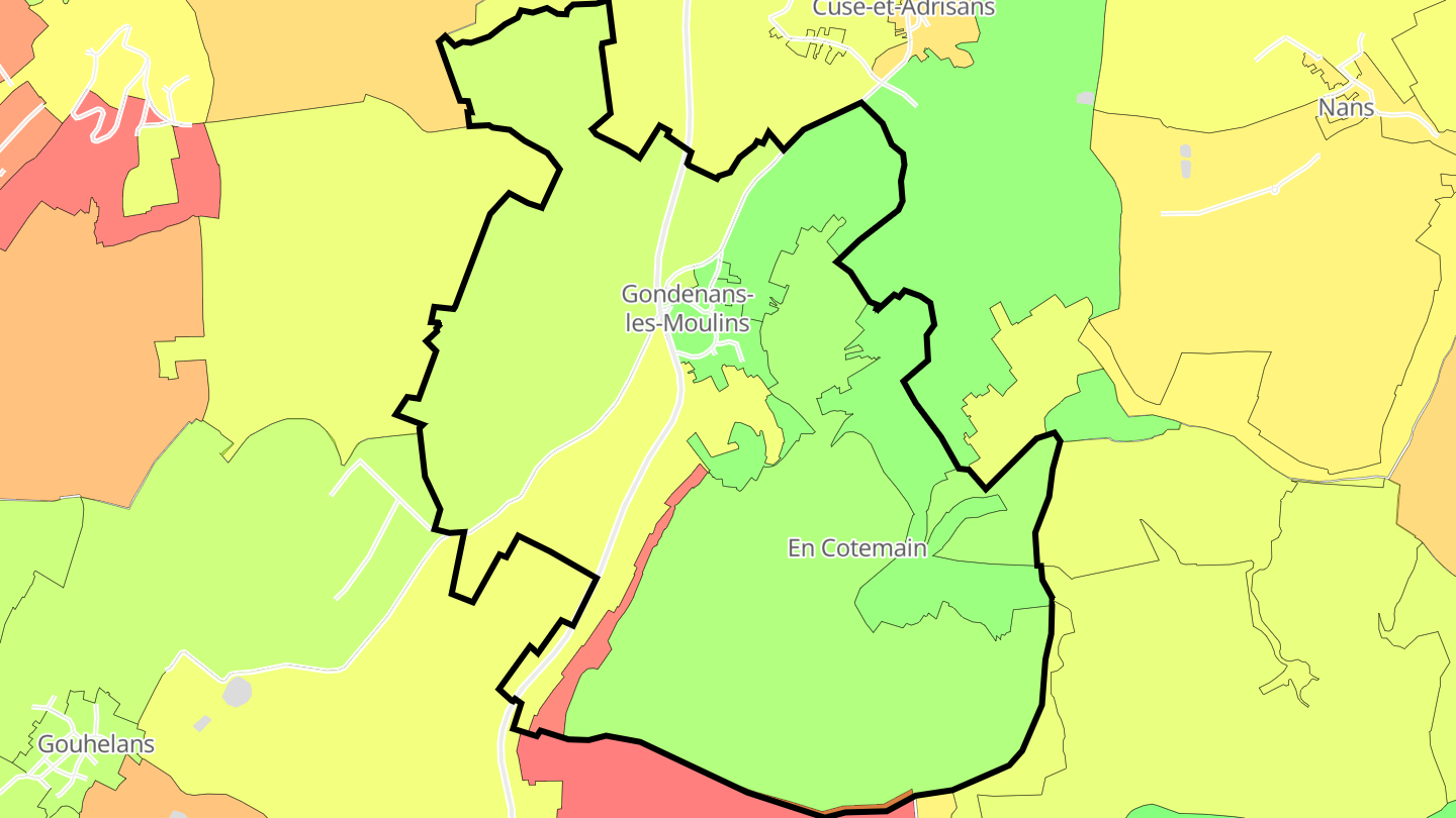 Carte des prix de l'immobilier Gondenans-les-Moulins