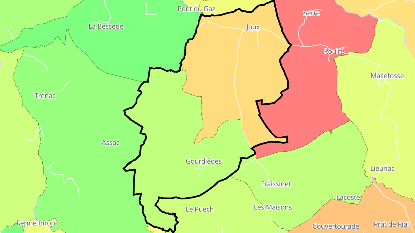 Carte des prix de l'immobilier Gourdièges