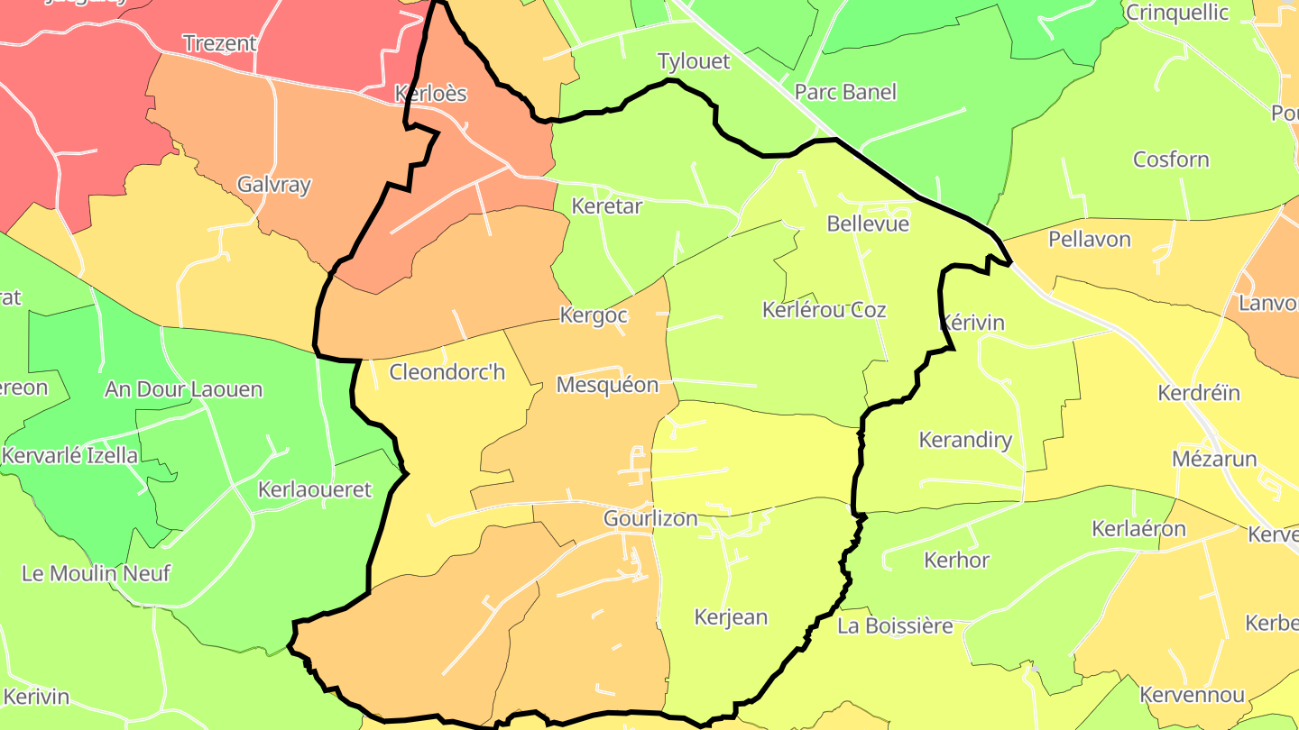 Carte des prix de l'immobilier Gourlizon