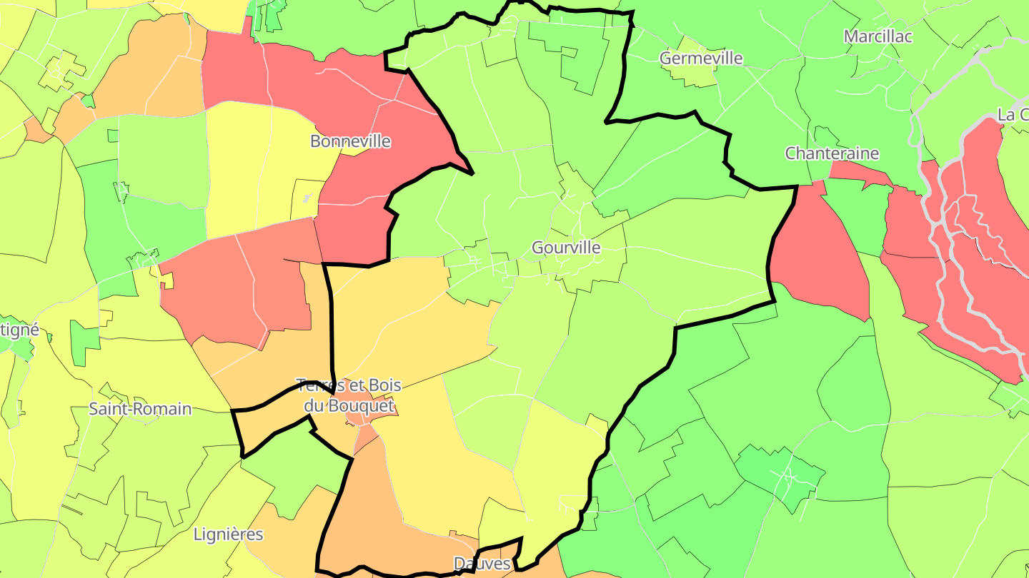 Carte des prix de l'immobilier Gourville