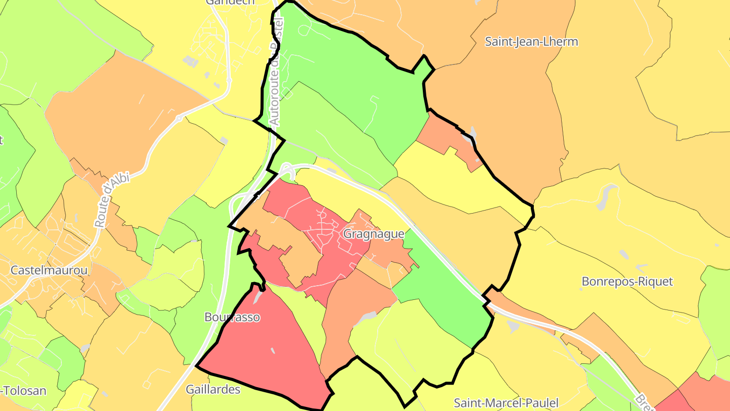 Carte des prix de l'immobilier Gragnague