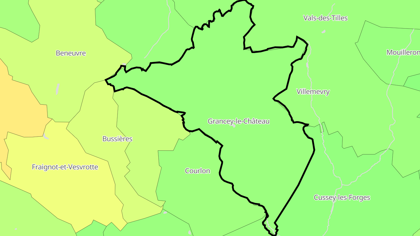Carte des prix de l'immobilier Grancey-le-Château-Neuvelle