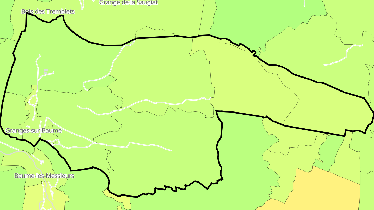 Carte des prix de l'immobilier Granges-sur-Baume