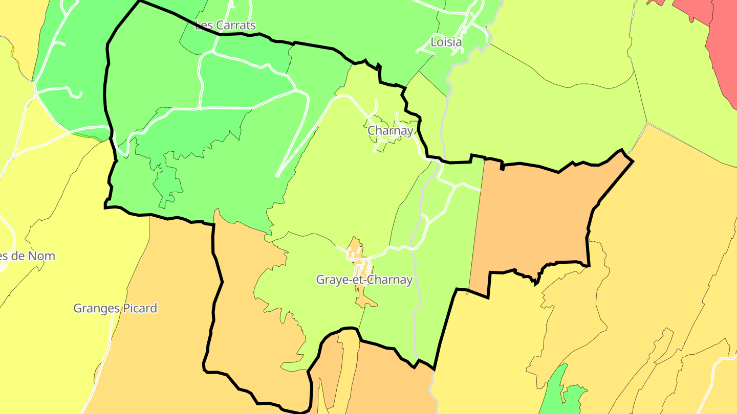 Carte des prix de l'immobilier Graye-et-Charnay