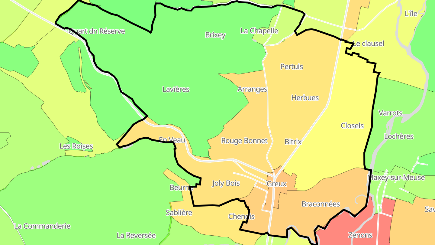 Carte des prix de l'immobilier Greux