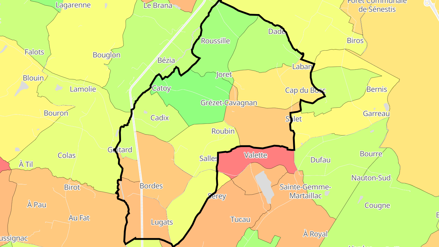 Carte des prix de l'immobilier Grézet-Cavagnan