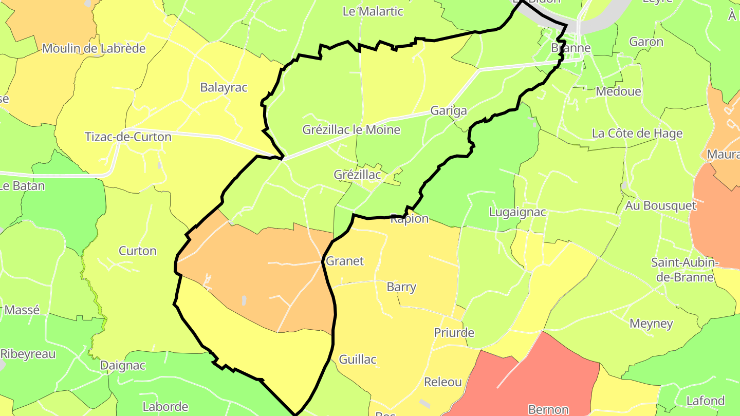 Carte des prix de l'immobilier Grézillac