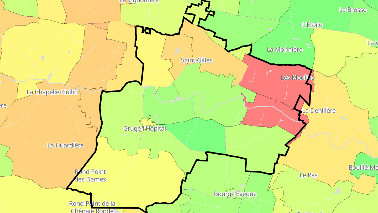 Carte des prix de l'immobilier Grugé-l'Hôpital