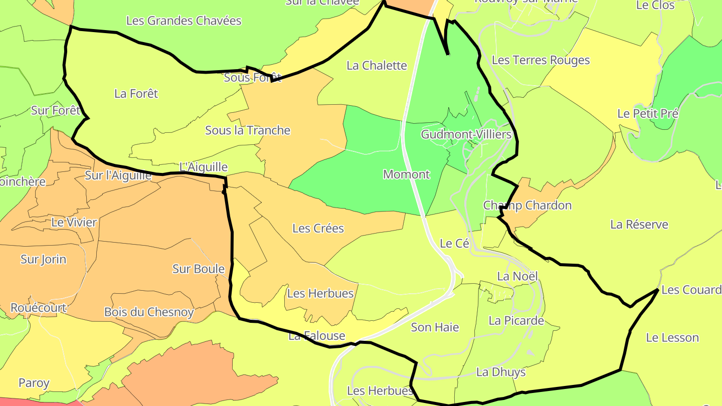 Carte des prix de l'immobilier Gudmont-Villiers