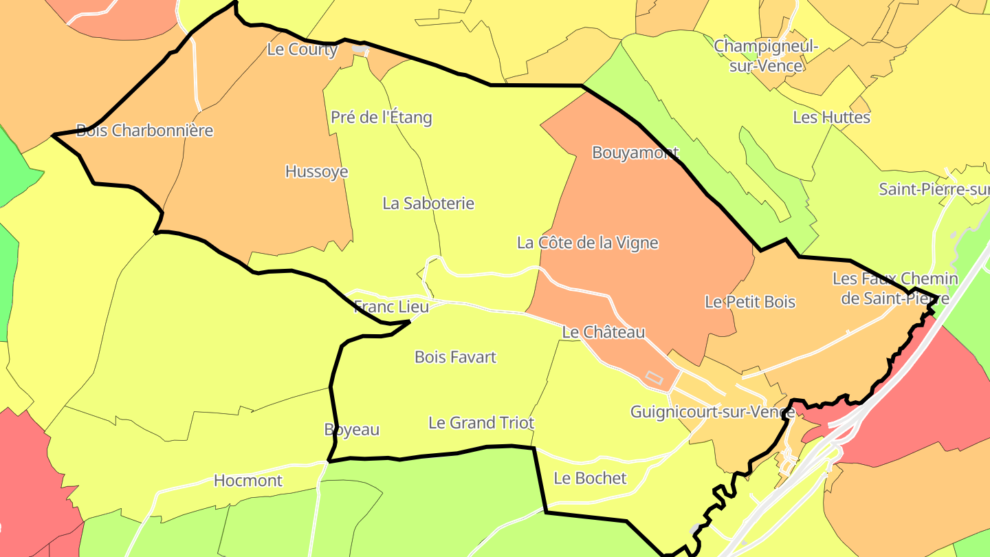 Carte des prix de l'immobilier Guignicourt-sur-Vence