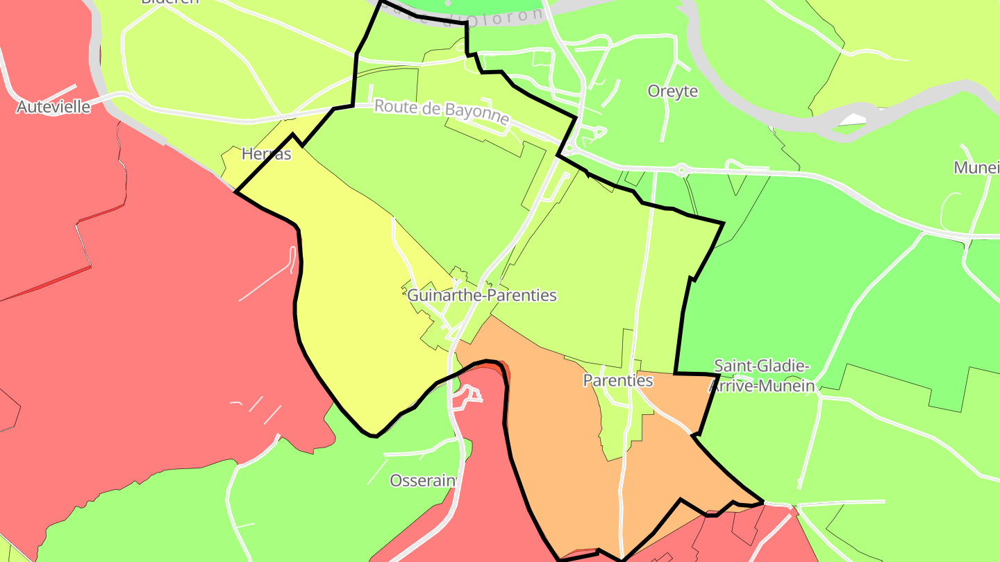 Carte des prix de l'immobilier Guinarthe-Parenties