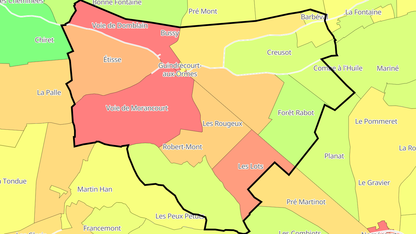 Carte des prix de l'immobilier Guindrecourt-aux-Ormes