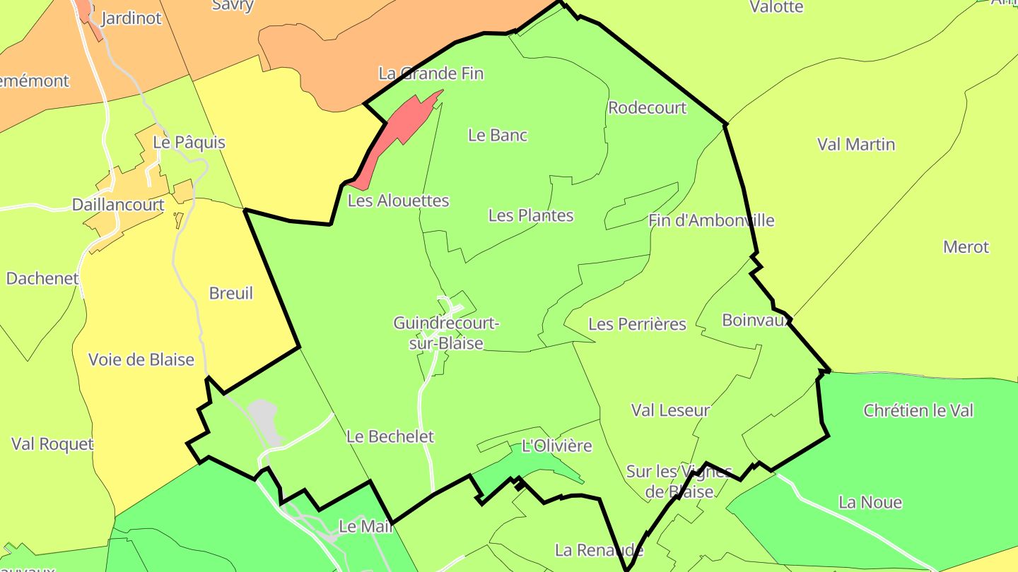 Carte des prix de l'immobilier Guindrecourt-sur-Blaise