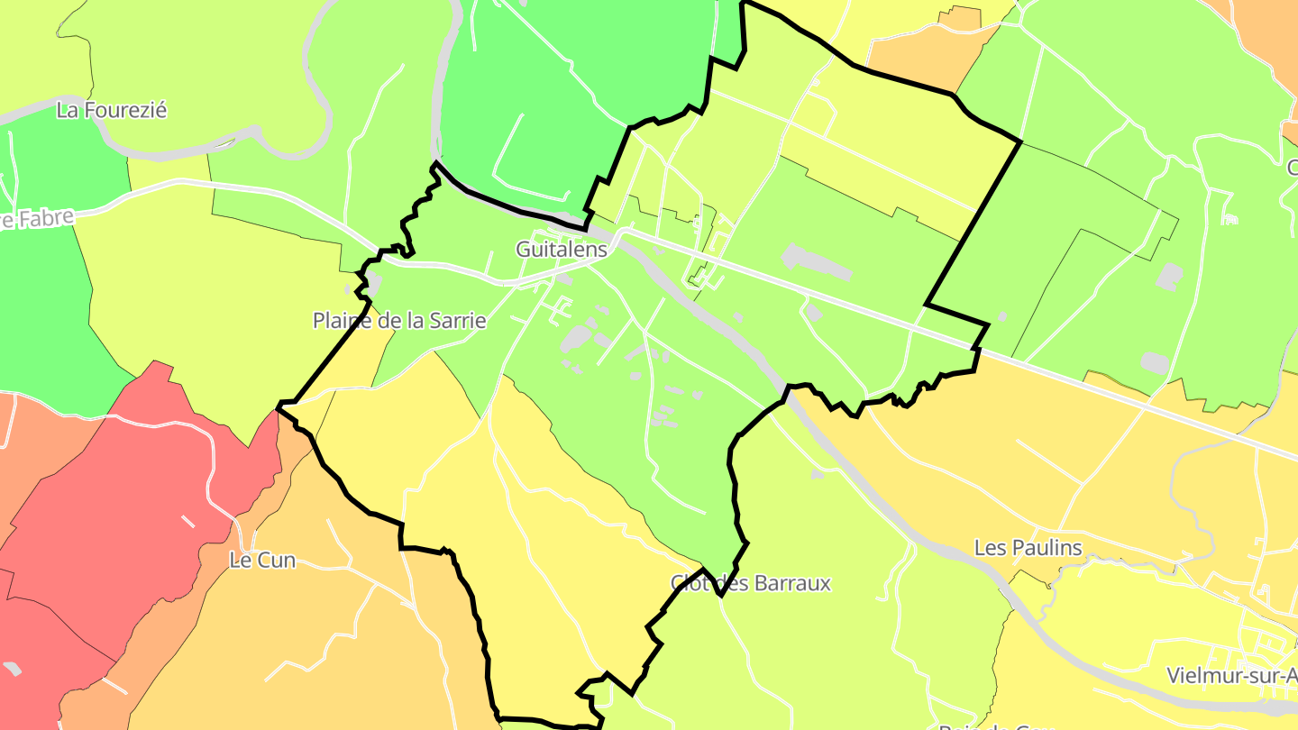 Carte des prix de l'immobilier Guitalens-L'Albarède