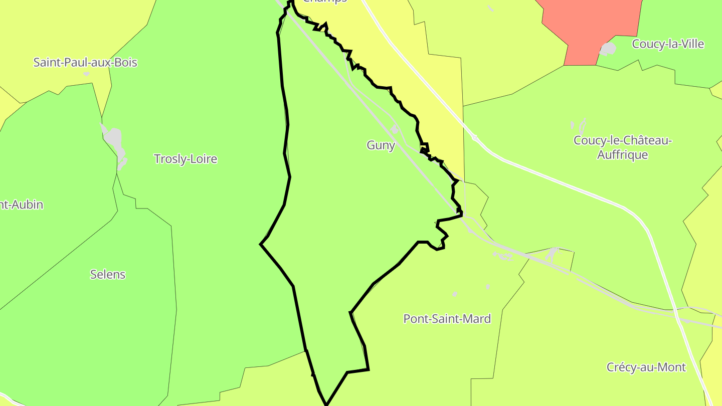 Carte des prix de l'immobilier Guny