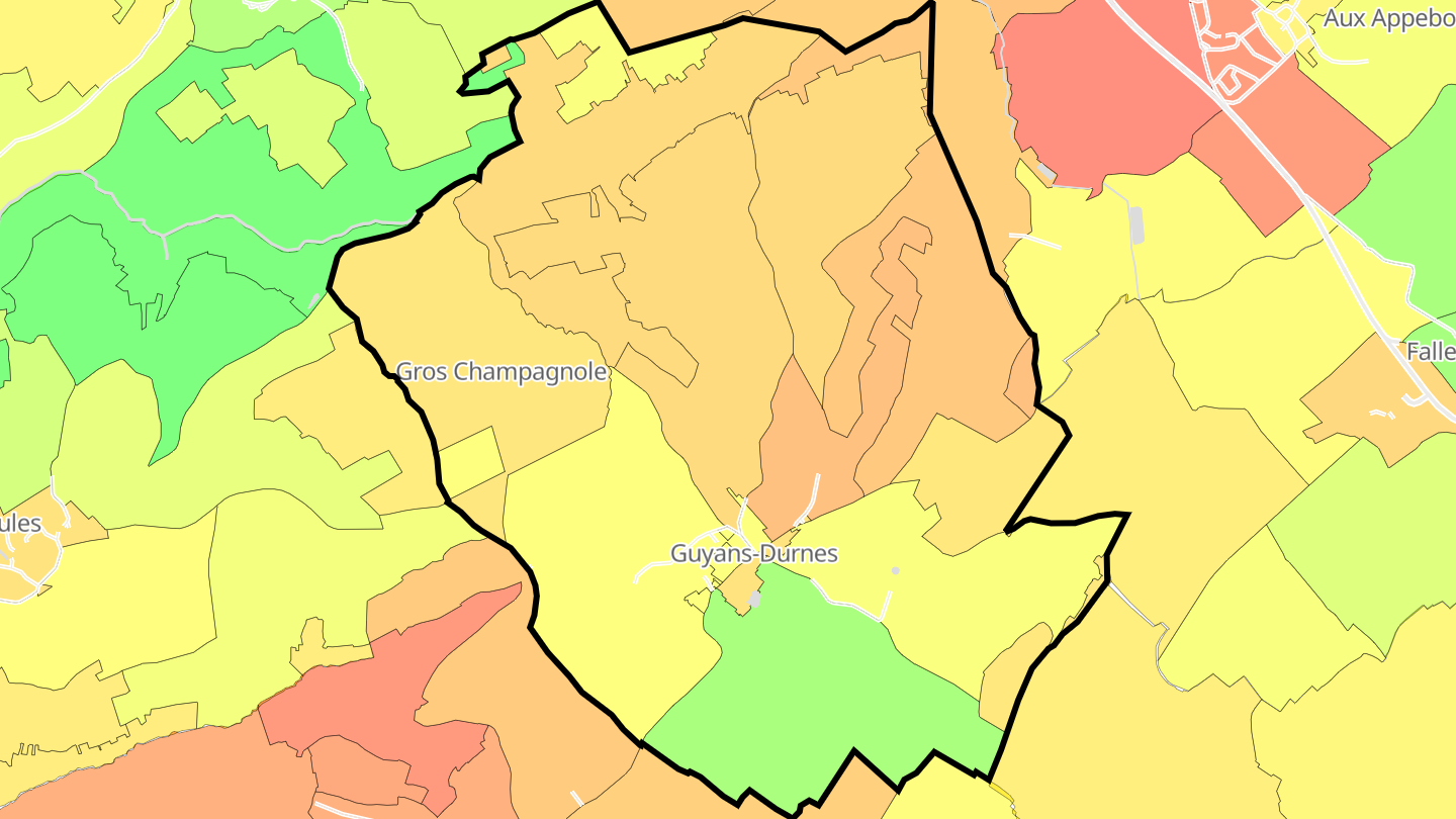 Carte des prix de l'immobilier Guyans-Durnes