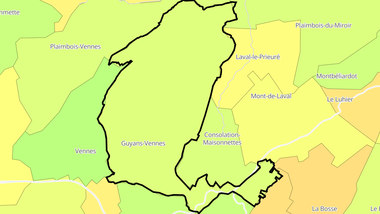 Carte des prix de l'immobilier Guyans-Vennes