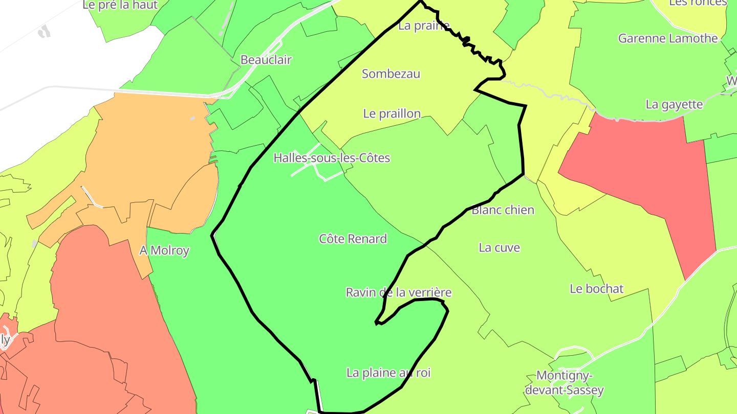 Carte des prix de l'immobilier Halles-sous-les-Côtes