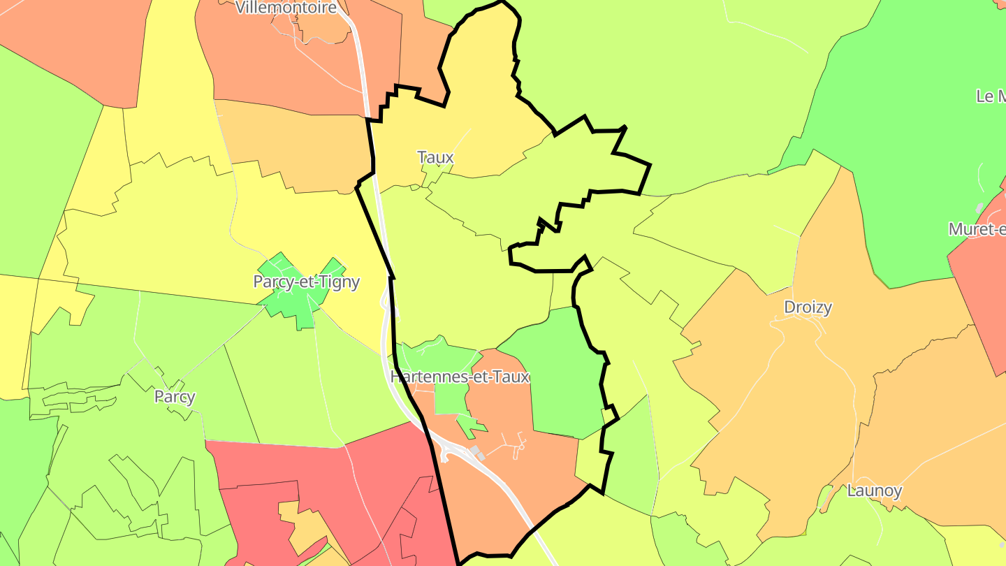 Carte des prix de l'immobilier Hartennes-et-Taux