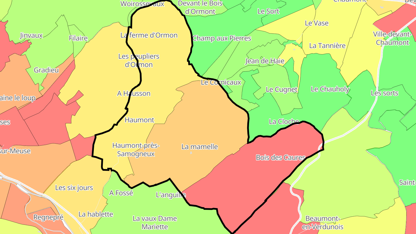 Carte des prix de l'immobilier Haumont-près-Samogneux