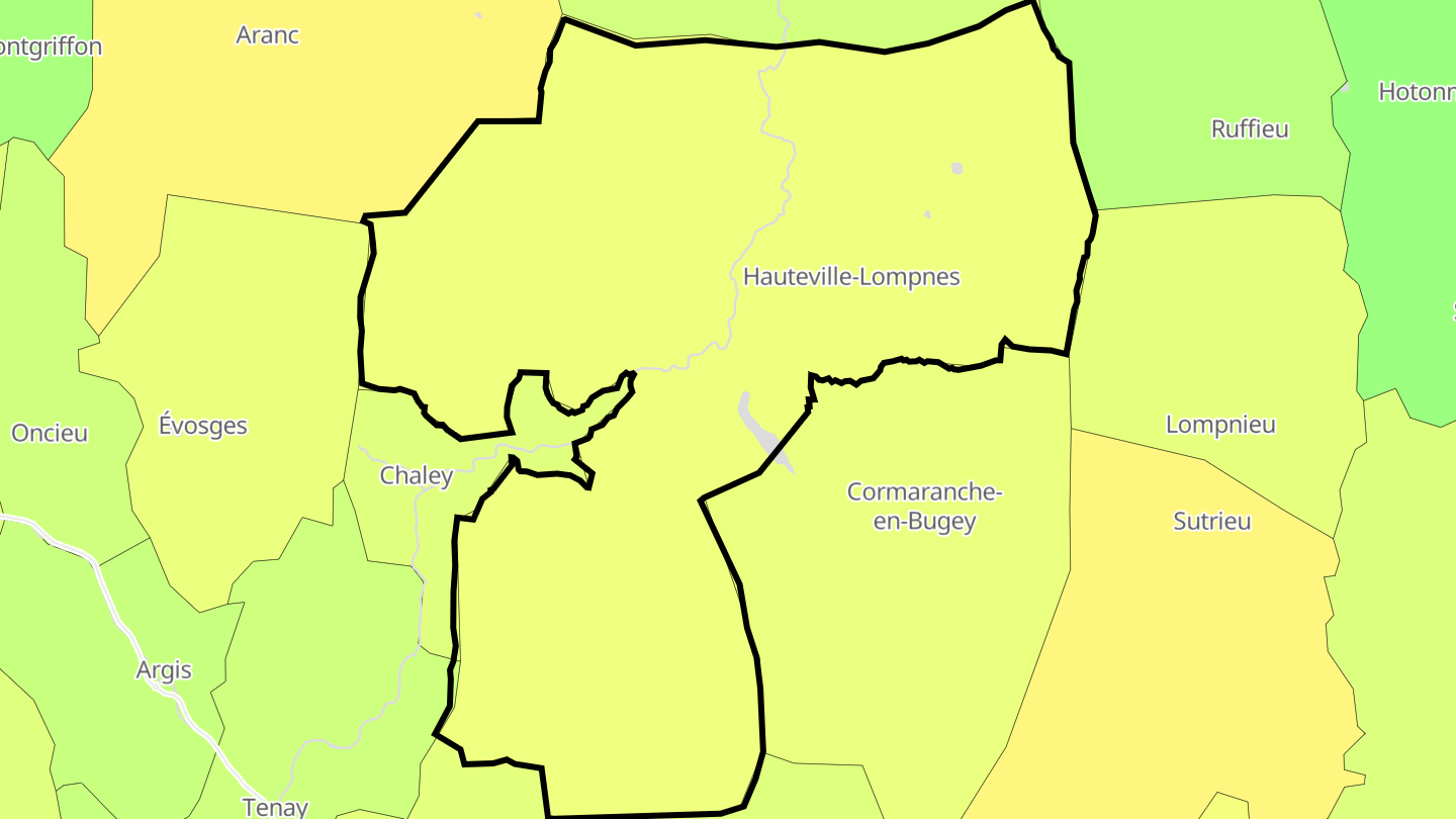 Carte des prix de l'immobilier Hauteville-Lompnes